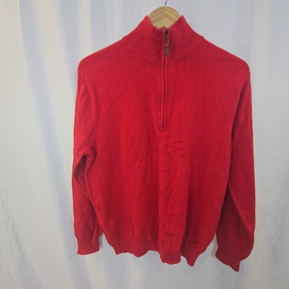 T. Harris Sweater Mens Medium Red 1/4 Zip Mock Neck Cotton Knit Pullover